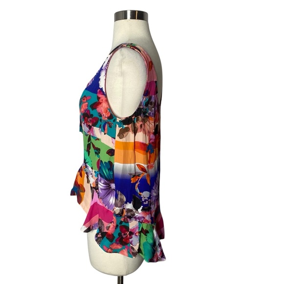 Artelier Nicole Miller Silk Floral Multicolor Sleeveless Top - Picture 2 of 10